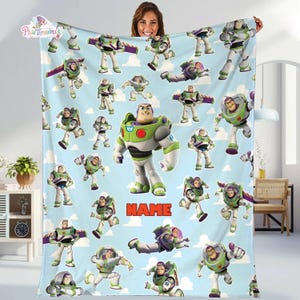 Personalized Toy Story Buzz Lightyear Fleece Blanket, Toy Story Land Blanket, Toy Story Pixar Blanket for Bed Couch Sofa, Gift For Boy image 2