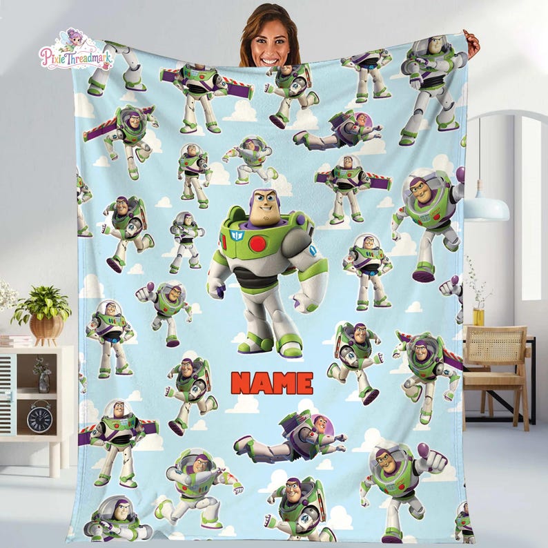 Personalized Toy Story Buzz Lightyear Fleece Blanket, Toy Story Land Blanket, Toy Story Pixar Blanket for Bed Couch Sofa, Gift For Boy image 2