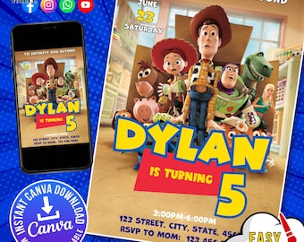 Toy Story Birthday Invitation: 3rd Birthday, Editable Canva Template Canva Editable