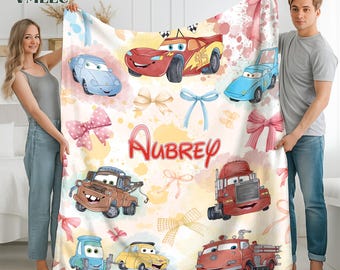 Personalization Coquette Bows Cars Fleece Blanket, Watercolor Disneyland Blanket, Cars Movie Lovers Blanket, Birthday Gifts for Kids
