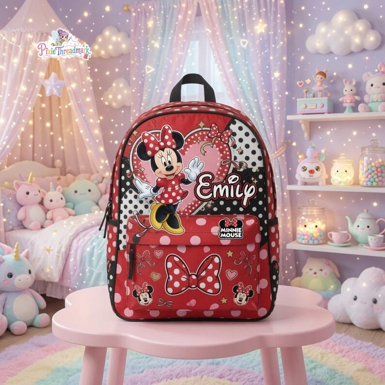 Custom Name Cute Minnie Mouse Backpack, Disneyland Back To School Bag, Kids Cartoon Backpack, Back To School, Gift For Kids Girls afbeelding 2