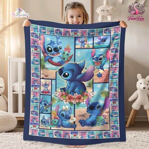 Manta de dibujos animados de Stitch, manta de Stitch para regalos de Navidad, manta de Stitch de Disneyworld, Lilo y Stitch, regalo de Banket para bebé imagen 3