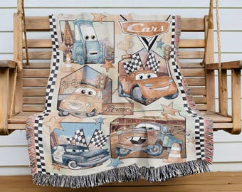 Personalized Cars Lightning McQueen Woven Blanket, Disneyland Blanket, Cars Movie Blanket, Birthday Gifts for Kids