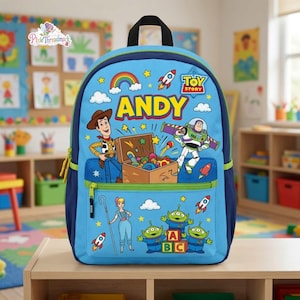 Personalized Toy Story Backpack, Custom Name Cartoon Back To School Backpack, Disneyland Toy Story Woody Buzz Backpack for Kids image 1