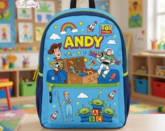 Mochila personalizada de Toy Story, mochila de dibujos animados con nombre personalizado para la vuelta al cole, mochila de Disneyland Toy Story con Woody y Buzz para niños