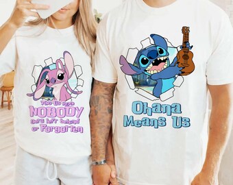 Lilo and Stitch Couples Shirt, Ohana Means Us Stitch Matching Angel, Disneyworld Honeymoon Tshirt, Disneyland Valentines Engagement Tee