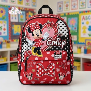 Custom Name Cute Minnie Mouse Backpack, Disneyland Back To School Bag, Kids Cartoon Backpack, Back To School, Gift For Kids Girls afbeelding 1