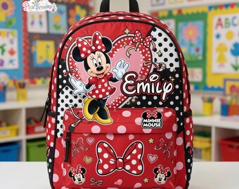 Mochila personalizada de Minnie Mouse, mochila de Disneyland para la vuelta al cole, mochila infantil de dibujos animados, regalo para niñas.