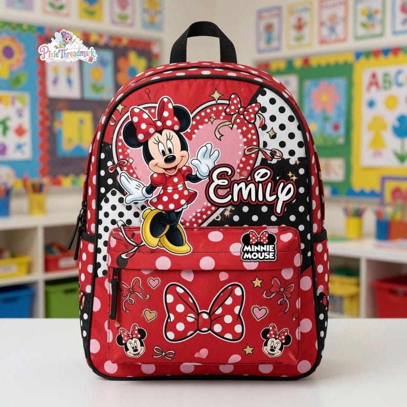 Custom Name Cute Minnie Mouse Backpack, Disneyland Back To School Bag, Kids Cartoon Backpack, Back To School, Gift For Kids Girls afbeelding 1