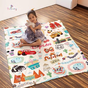 Personalized Coquette Bows Cars Blanket, Lightning McQueen Blanket, Cars Blanket, Baby Boy Blanket image 1