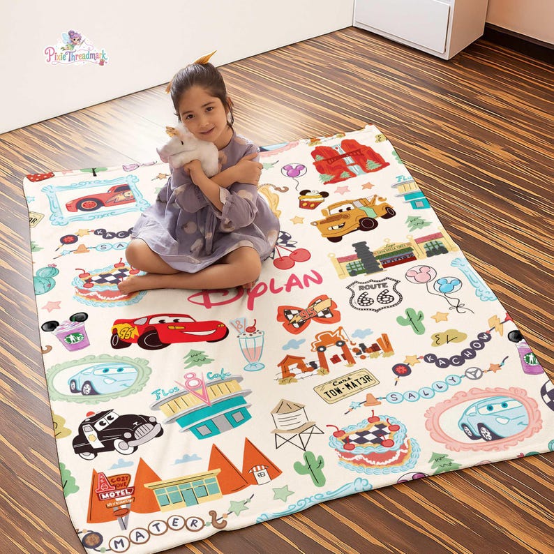 Personalized Coquette Bows Cars Blanket, Lightning McQueen Blanket, Cars Blanket, Baby Boy Blanket image 1