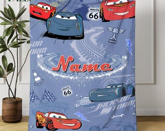 Custom Name Cars Movie Blanket, Lightning McQueen Blanket, Cars Land Blanket, Birthday Boy Gifts Fleece Blanket
