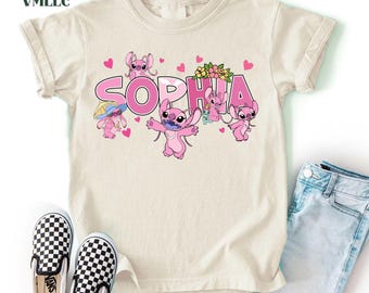 Custom Name Angel Shirts, Personalized Stitch Angel Toddler Birthday Gift Tee, Family Matching Outfits, Custom Birthday Girl Gifts