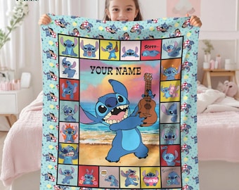 Lilo And Stitch Blanket, Personalized Stitch Blanket, Ohana Means Family Blanket, Christmas Gifts, Birthday Gifts For Kids