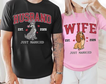 Custom Disneyland Lady And The Tramp Couples Shirt, Custom Just Married Disneyland Shirt, Just Married Couples Matching Shirt, Wife Husband