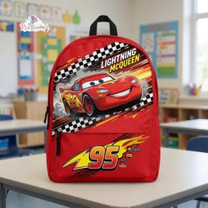 DisneyCars Lightning McQueen Backpack, Disneyland Cartoon Backpack, Back to School Bag, Pixar Cartoon Bag, Kids Backpack image 3