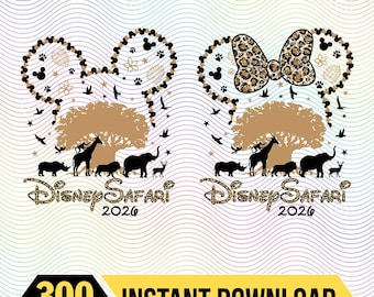 Micky Minnie Tierkönigreich Safari Reise Png Bundle Downoad, Safari Reise 2026 Safari-Modus, Disneyworld Reise Familie Shirt Designs