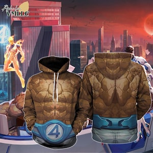 Fantastic Four The Thing 3D Full Over Print Hoodie, Ben Grimm Cosplay, Fantastic Four Halloween Costume, MCU Rivals Gift for Gamers
