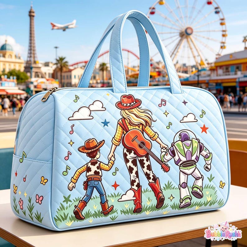 Toy Story 5 Family Travel Duffel Bag, Toy Story 5, Cute Baby Reveal, Cowgirl Woody Buzz Friend Bag, Cartoon Adventure, Family Vacation Gift image 2
