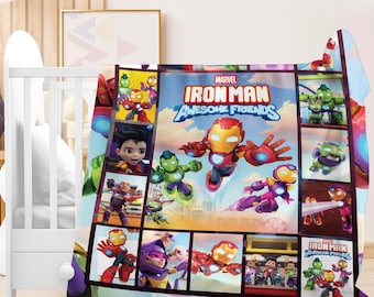 Iron Man and His Awesome Friends Blanket, MCU Iron Man Blanket, Superhero Blanket, Christmas Gift, Iron Man Blanket Gifts for Kids