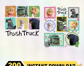 Mülltruck PNG Sublimations-Download, lustige Zeichentrickfiguren Shirt Designs, Mülltruck Thema Geburtstagsparty, Sofort Download