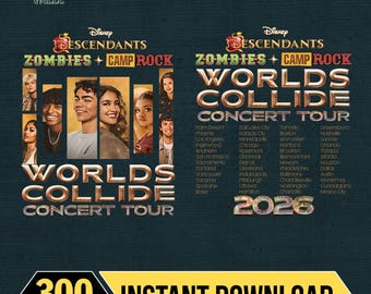 Disney Descendants X Zombies X Camp Rock Png, Worlds Collide Tour 2026 Graphic, Musical Stars Squad Art Digital File