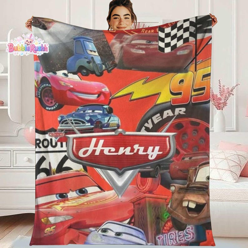 Personalized Name Cars Movies Blanket, Lightning MCQueen Baby Blanket, Disneyland Cars Blanket, Cars Movie Characters Blanket, Gift For Fans image 2