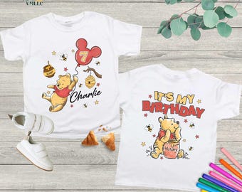 Custom Winnie The Pooh Birthday T-shirt, Kid Birthday Shirt, Pooh Bear Birthday Shirt for Kid, It's My Birthday, Family Party Tees