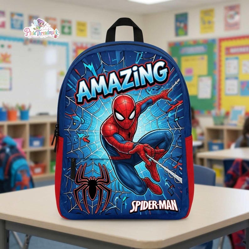 Amazing Spider-man Backpack: Kids Superhero School Bag, Superhero Back To School Backpack, Retro Spiderman Back to School Gift image 3