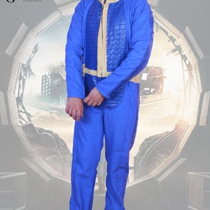 Handmade Fallout Vault Dweller Cosplay Jumpsuit: Blue Canvas Costume