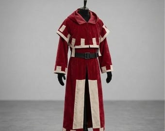 Tech Priest Cosplay - Adeptus Mechanicus Inspired Warhammer 40k Costume - Red Velvet Sci-Fi Monk Tunic