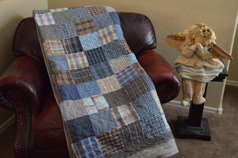 Quilt Blues Grays Browns Upcycle Repurpose Reuse Men's - Etsy