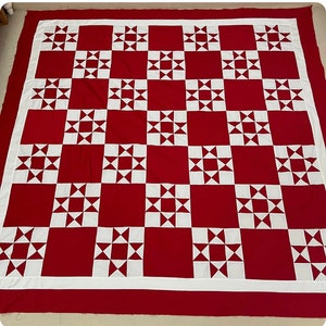 Quilt Ohio Star Red and White Queen  Ready to Ship Today