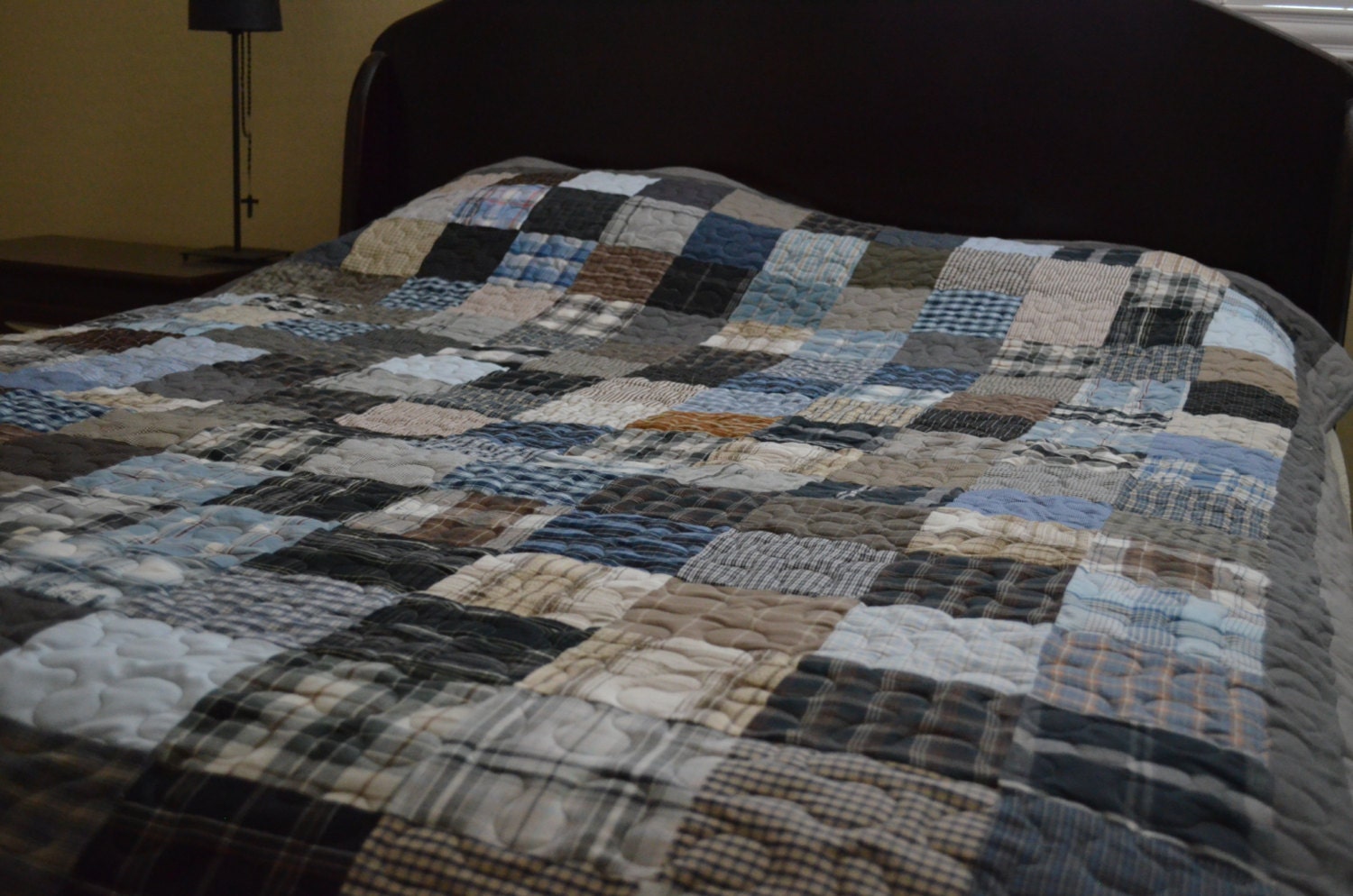 Quilt Men's Plaid Dress Shirt Quilt RePurpose ReCycle Gray Etsy