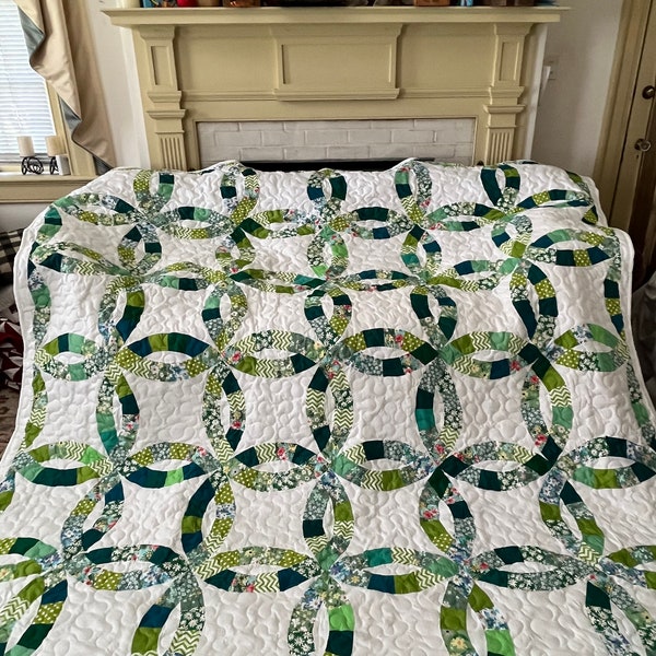 Quilt Green Double Wedding Ring Queen