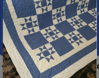 Quilt King Indiana Amish Star Blue and White Made to Order