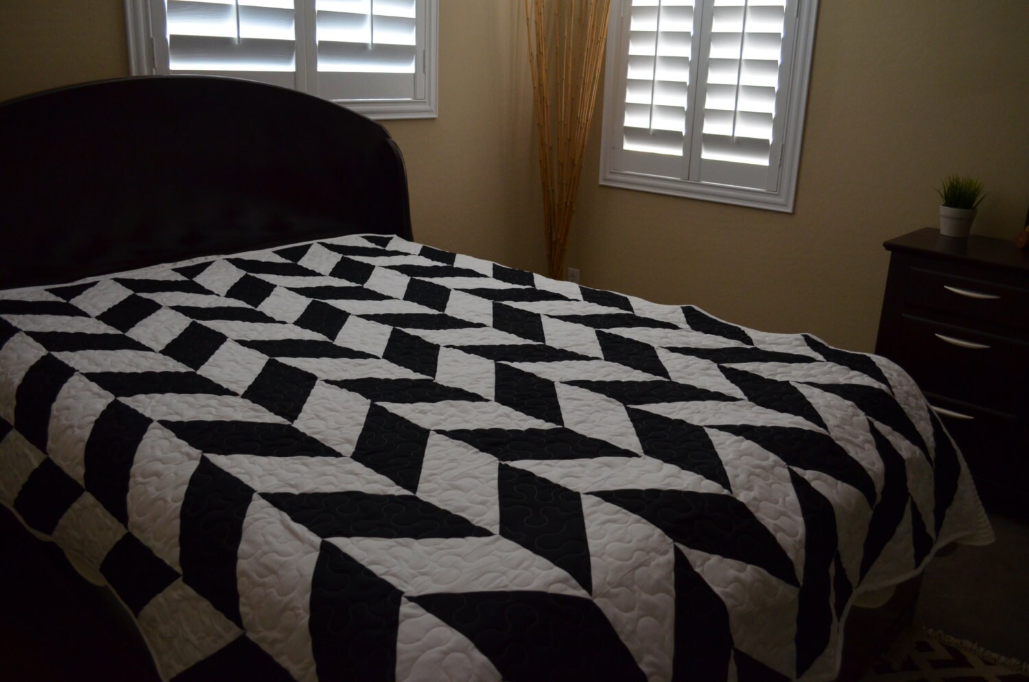 Quilt Herringbone Black and White Queen Quilt READY to SHIP Etsy