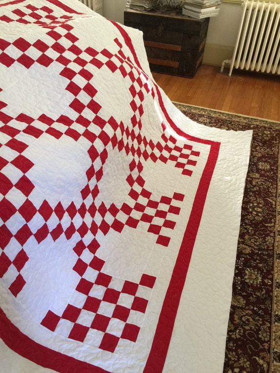 Quilt Double Irish Chain Red And White Quilt Queen Etsy