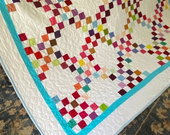 Quilt Last One Rainbow and White Double Irish Chain