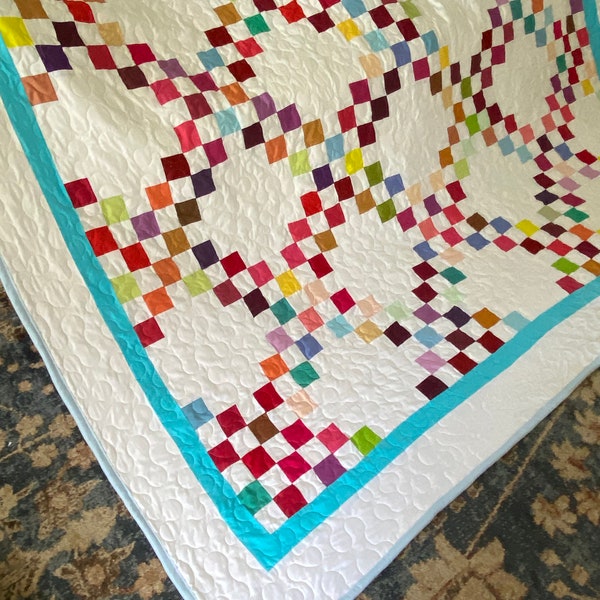 Quilt Rainbow and White Double Irish Chain Made to Order