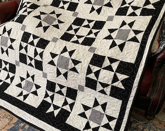 Quilt Black White and Gray Ohio Star Reverse Color Block Queen Made to Order