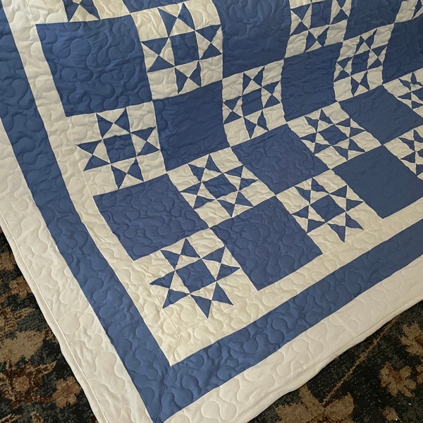 Quilt Indiana Blue and White Ohio Star Queen