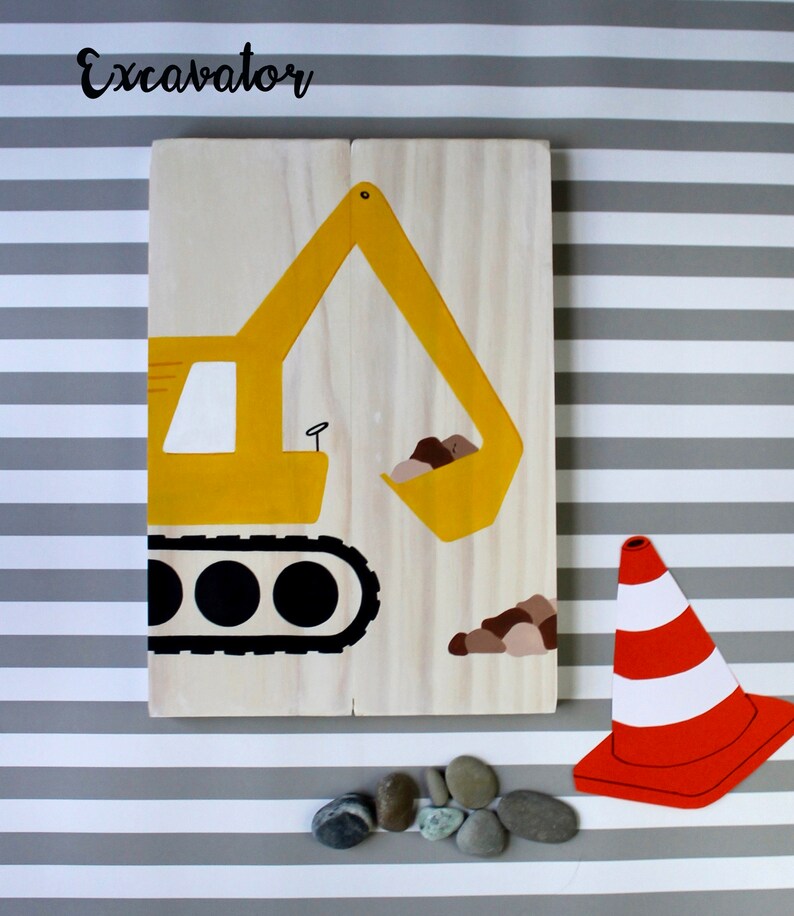 Construction Truck Wall Art. Hand painted wood Excavator Etsy