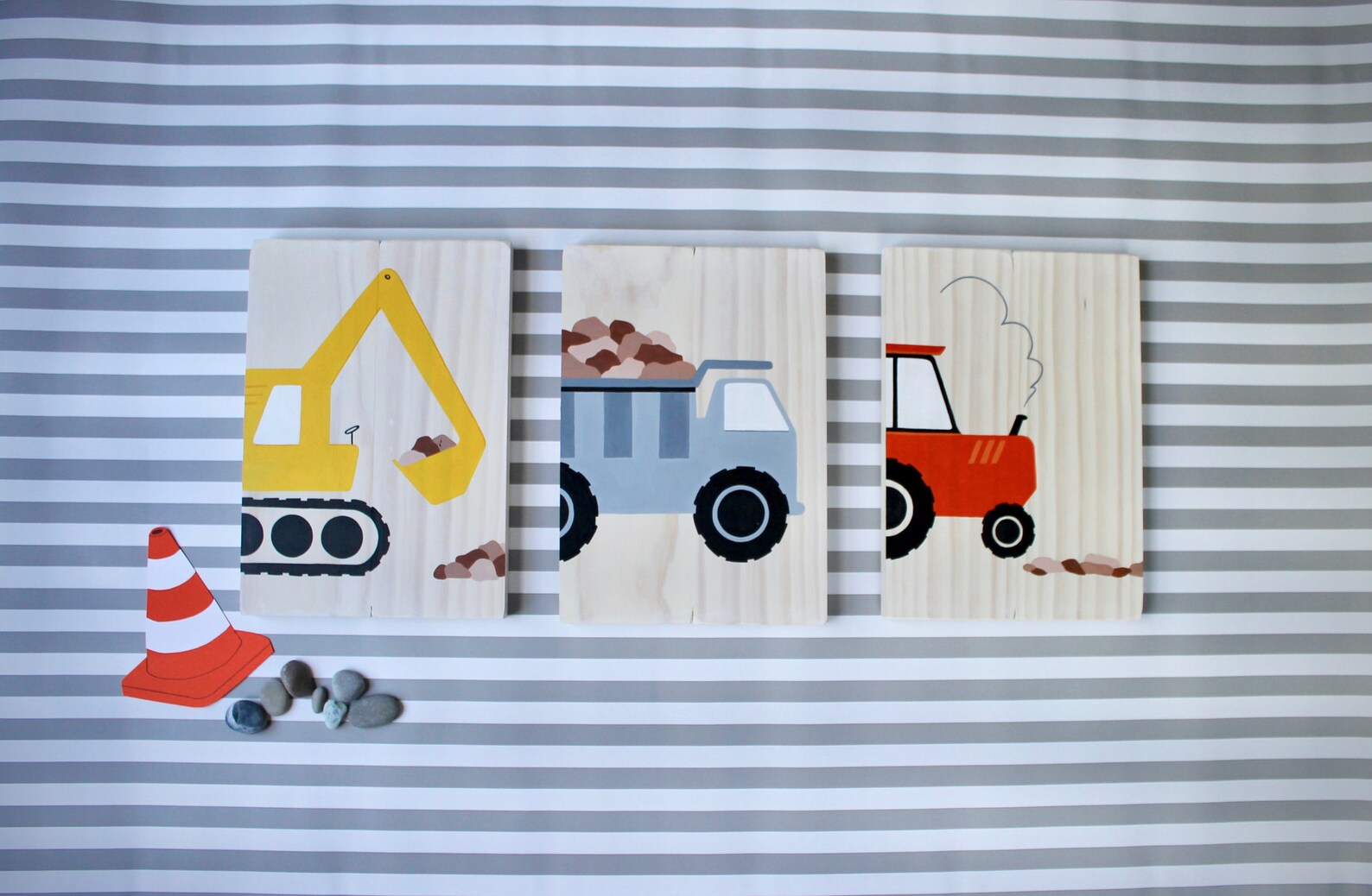 Construction Truck Wall Art. Hand painted wood Excavator Etsy