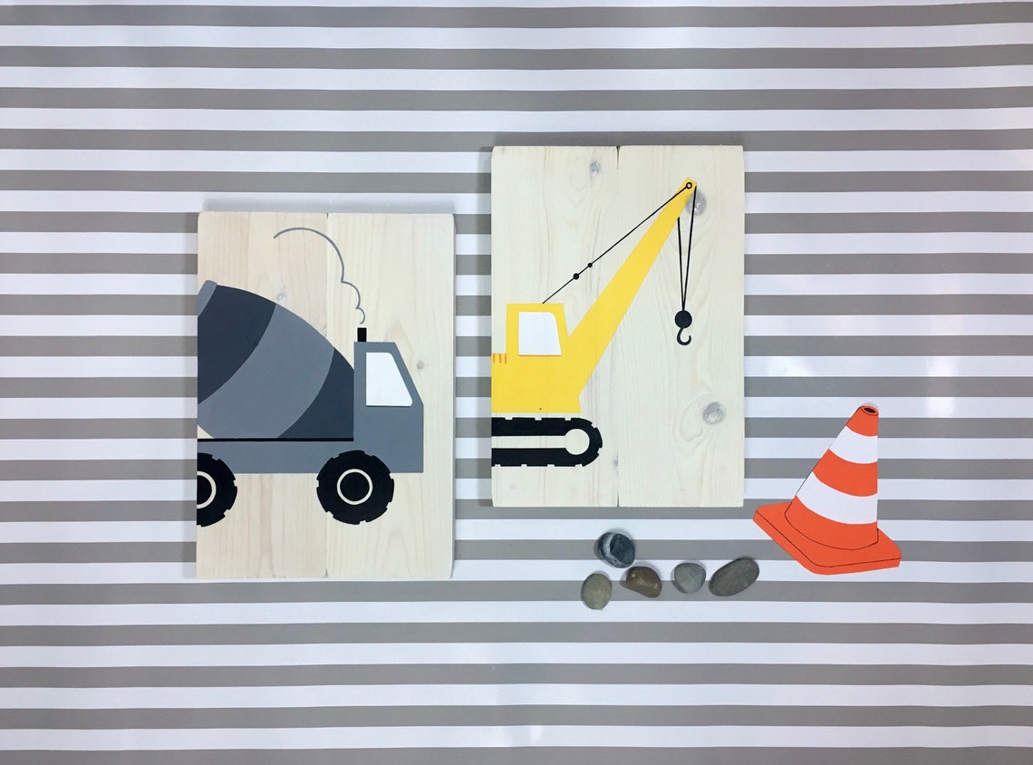 Construction Truck Wall Art. Hand painted wood Excavator Etsy