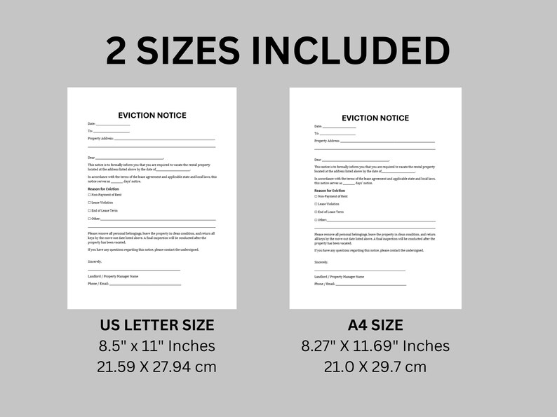 Editable Eviction Notice Template, Single Page Landlord Vacate Premises ...