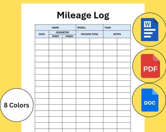 Mileage Log Tracker, Printable Mileage Tracker, Work Trip Mileage, Business Travel Log, Mileage Report, Milage Form, Travel Distance Form