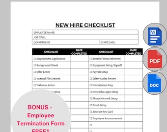 Bearbeitbare Checklist-Vorlage für Neueinstellungen. Neue Mitarbeiter Small Business Checkliste, Onboarding New Hire List, HR Form Packet Onboarding MS Word PDF