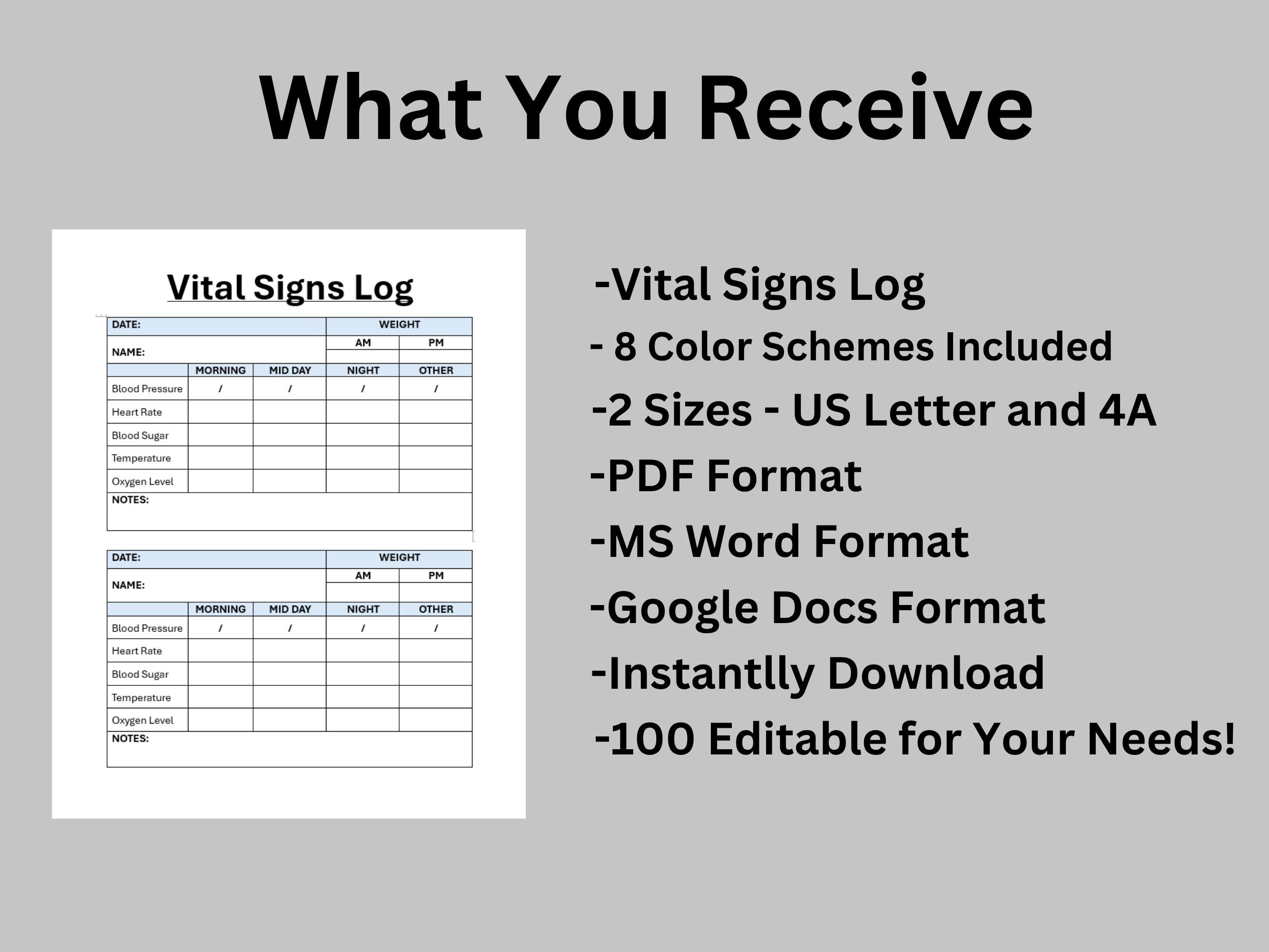 Sign Without Tracker Vital Signs Log, Daily Vital Signs Tracker Nurse, Vital Sign Template ...