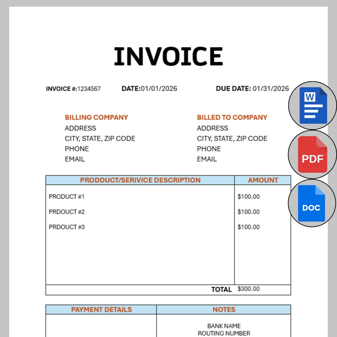 Editable Invoice Template, Printable Invoice, Custom Invoice Form ...